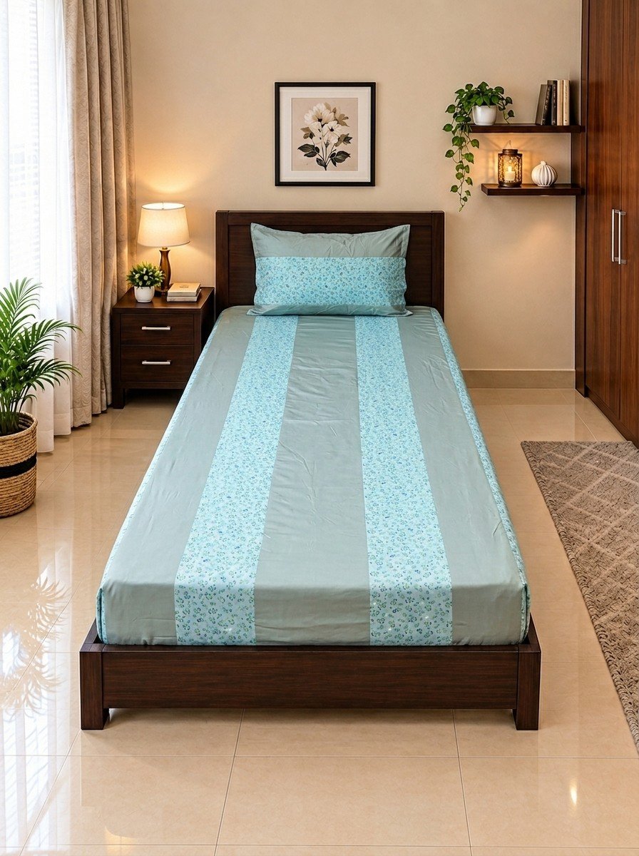 1 PCS Plain 12 1 PCS Plain Single Bedsheet - 12 (Sage Green Floral) - Image 1