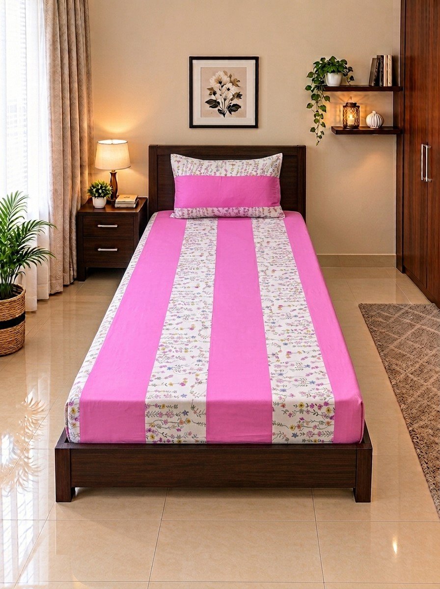 1 PCS Plain 20 1 PCS Plain Single Bedsheet - 20 (Vibrant Pink Wildflower) - Image 1
