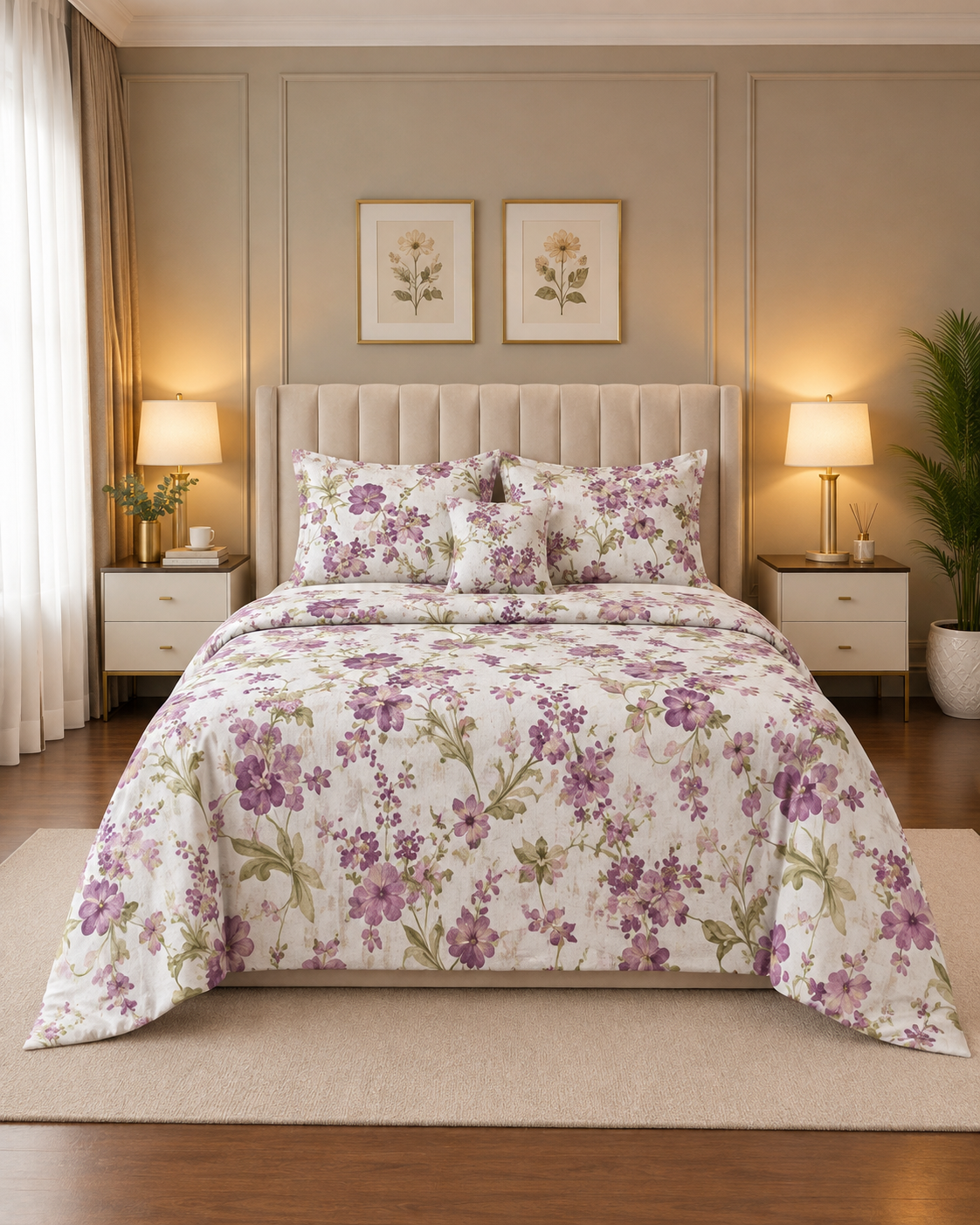 4 Pcs 4 4 Pcs Cotton King Bed Sheet Set – Dark Forest Green Meadow Wildflower - Image 1