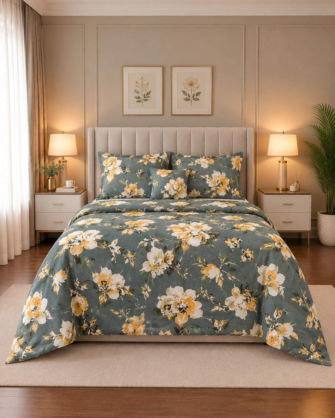 4 Pcs 6 4 Pcs Cotton King Bed Sheet Set – Classic Blue Floral Vine - Image 1
