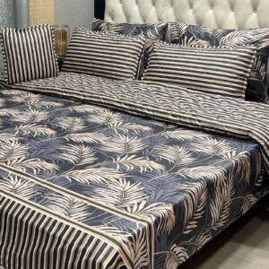 7Pc Printed Comforter Set – Blue Palm Leaf