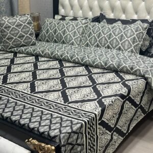7Pc Printed Comforter Set – Black White Geometric Diamond