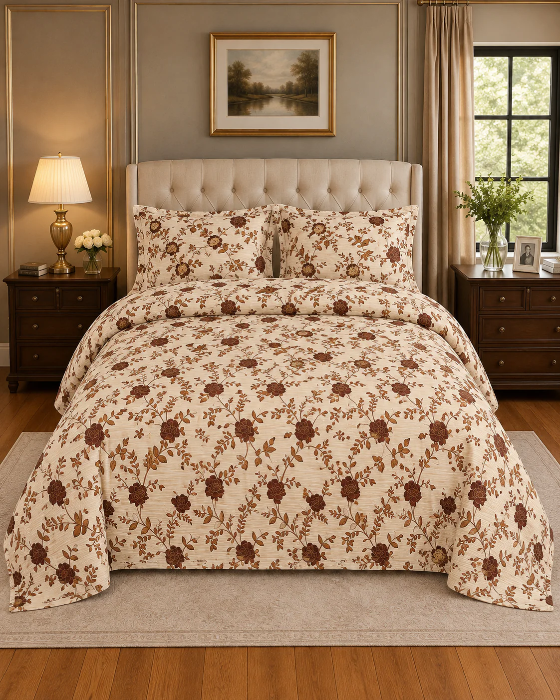 Earthy Brown Vine King Bed Sheet Set - Image 1