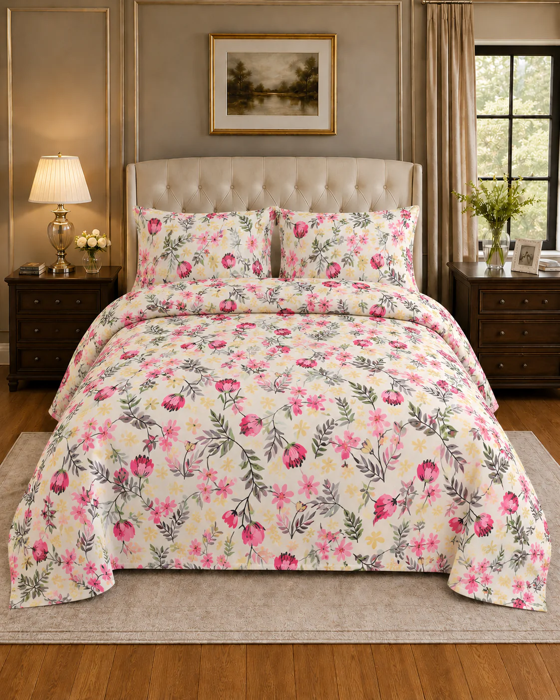 Blush Pink Spring King Bed Sheet Set - Image 1