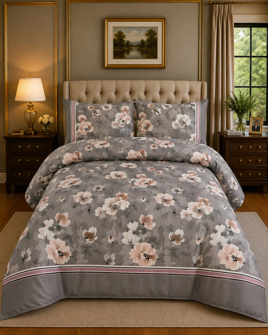 Bed Sheets Designs 9 Charcoal Gray Floral King Bed Sheet Set - Image 1