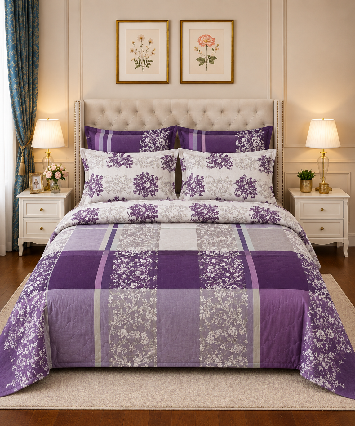 Bed Spread 12 7Pc Printed Comforter Set – White Elegant Geometric - Image 1