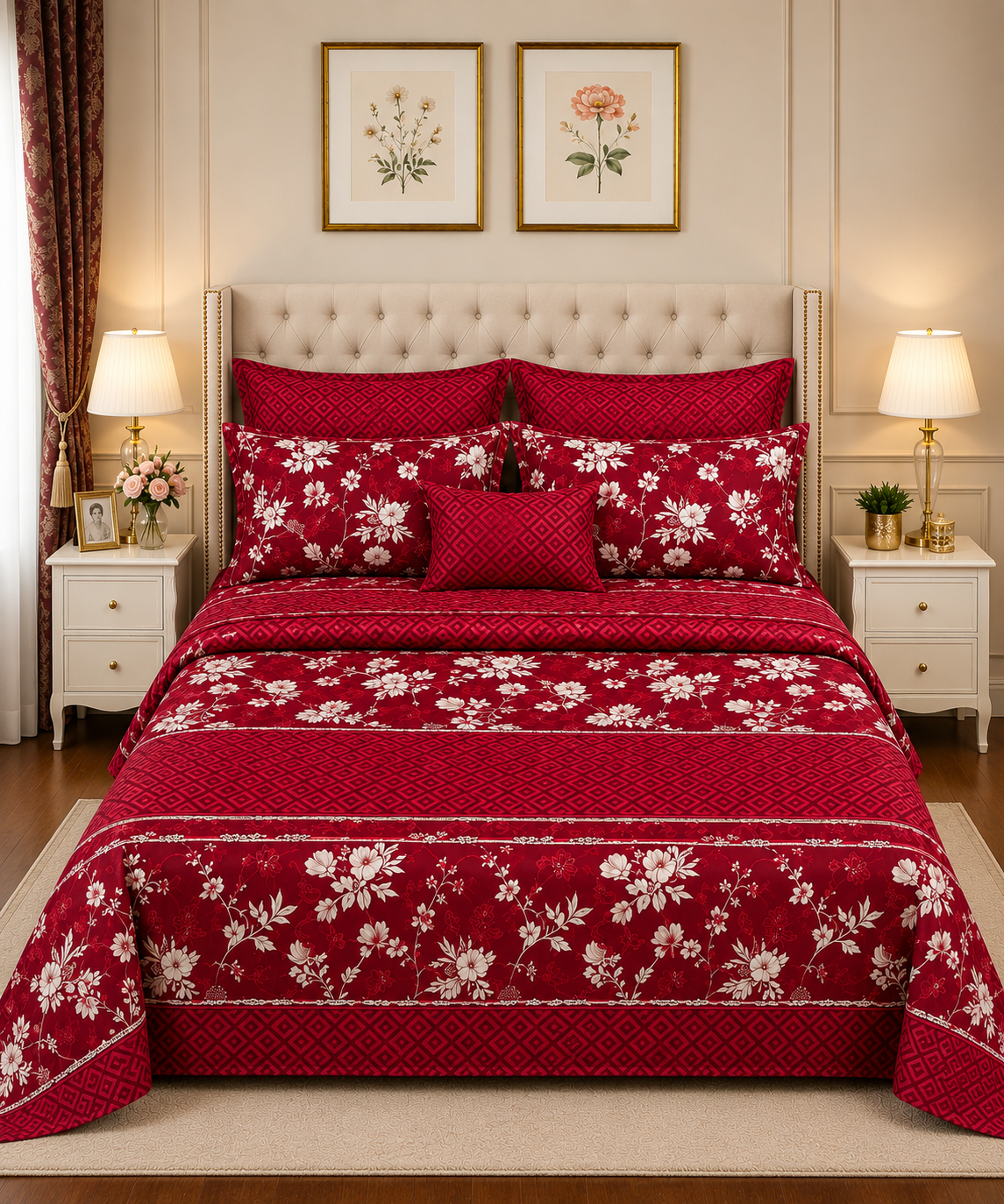 Bed Spread 14 7Pc Printed Comforter Set – Soft Pink Blossom - Image 1