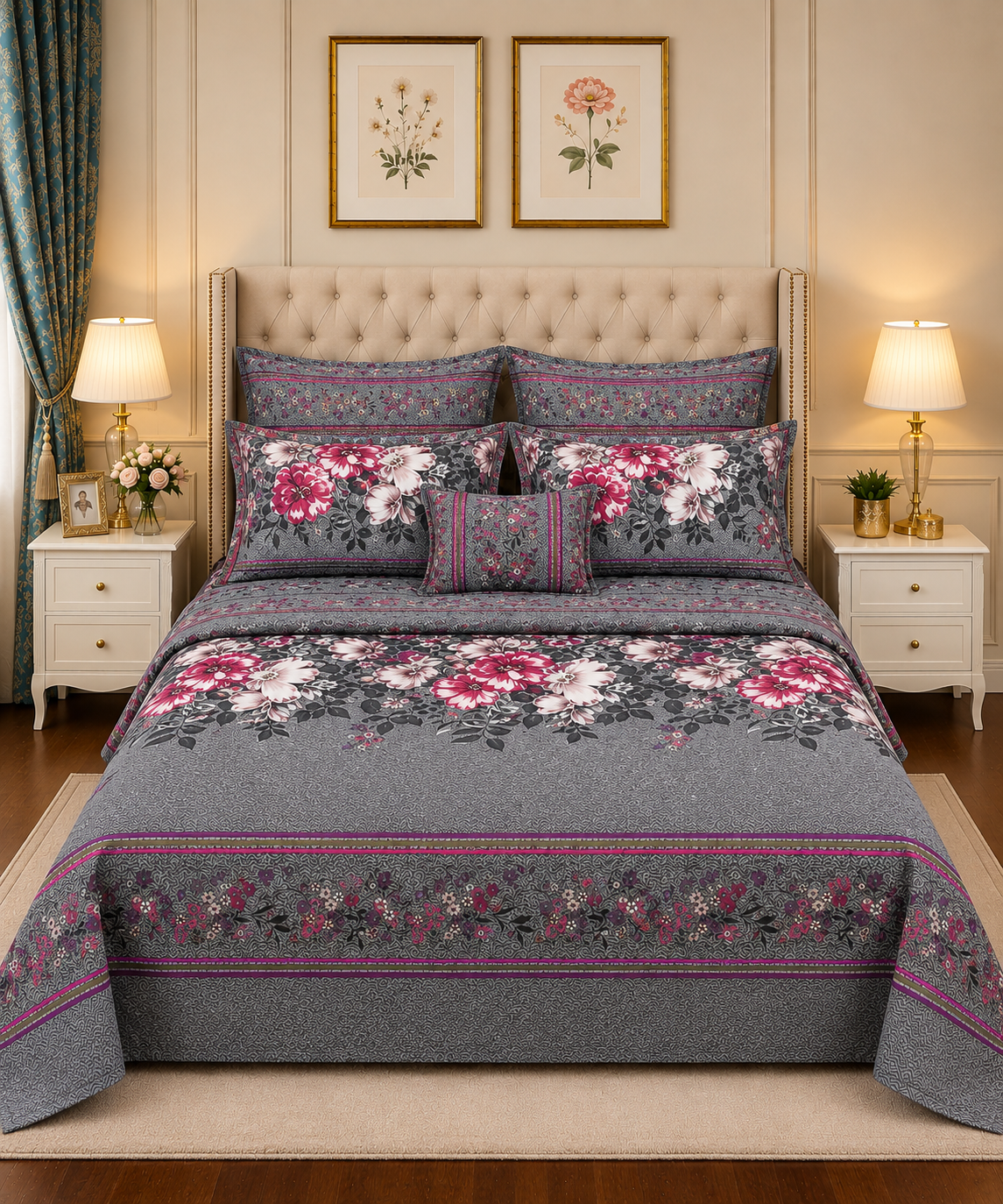 Bed Spread 15 7Pc Printed Comforter Set – Teal Aqua Geometric Pattern - Image 1