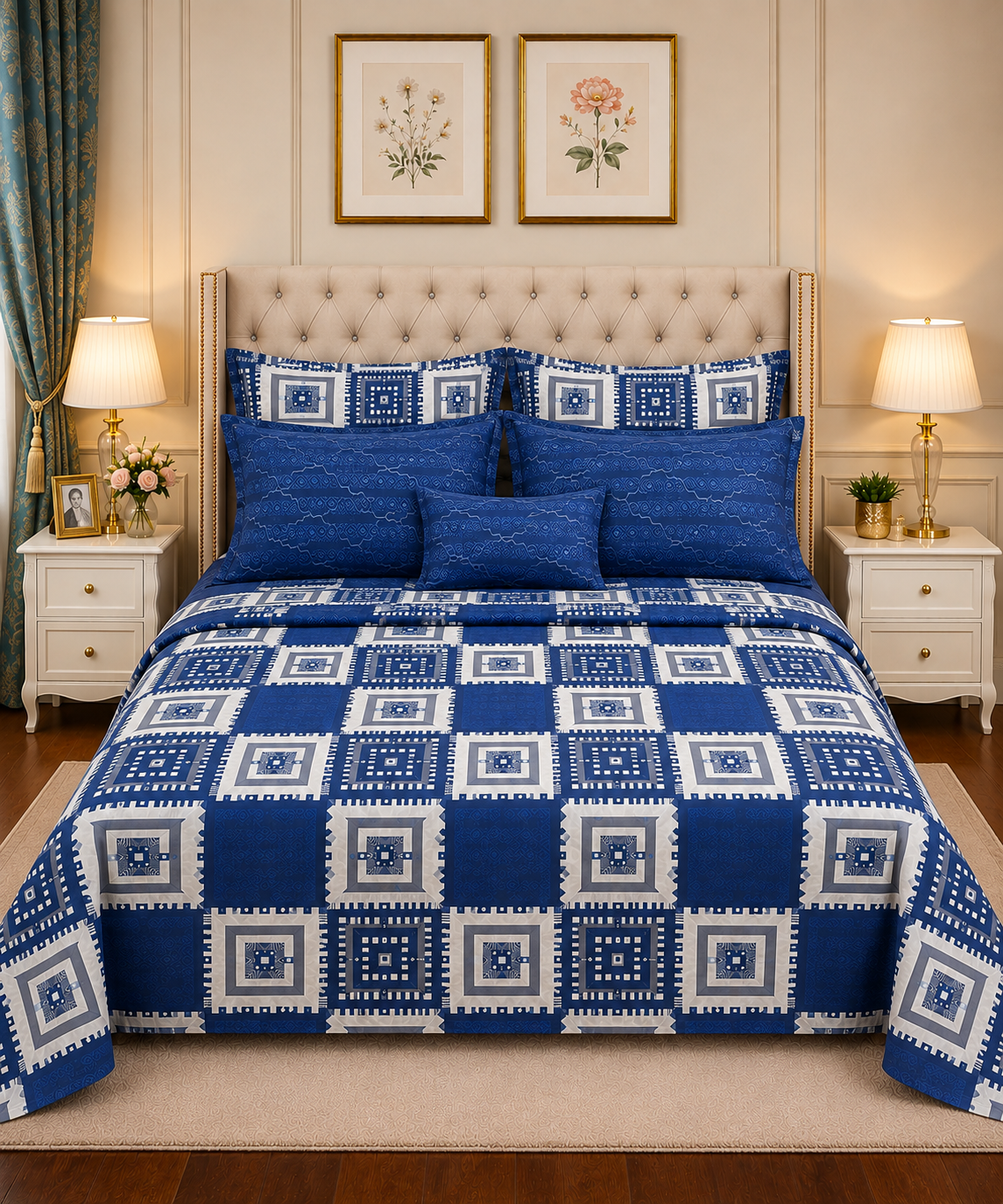 Bed Spread 18 7Pc Printed Comforter Set – Grey White Modern Line - Image 1