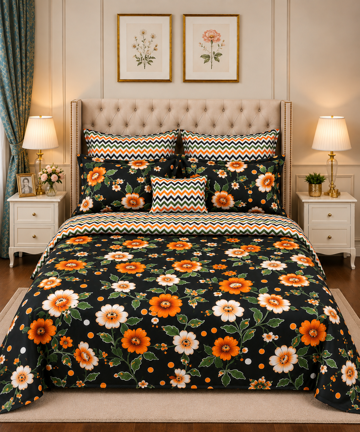 Bed Spread 20 7Pc Printed Comforter Set – Deep Red Traditional Motif - Image 1