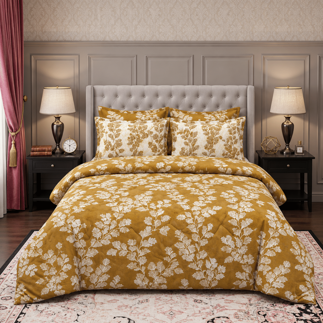 Razai set 1 Mustard Gold Leafy 6PC Razayi Set - Image 1
