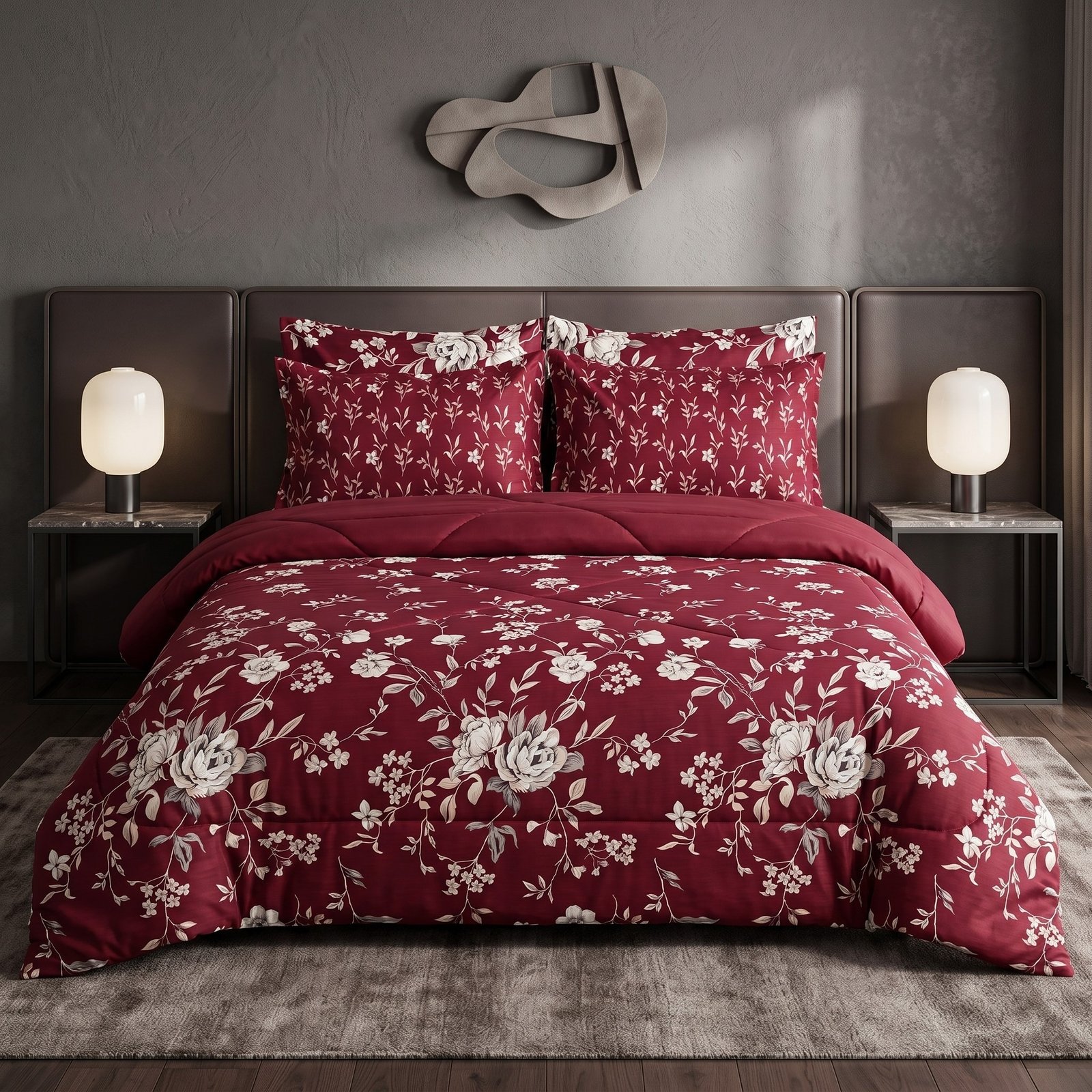 Razai set 2 Maroon Floral Elegance 6PC Razayi Set - Image 1