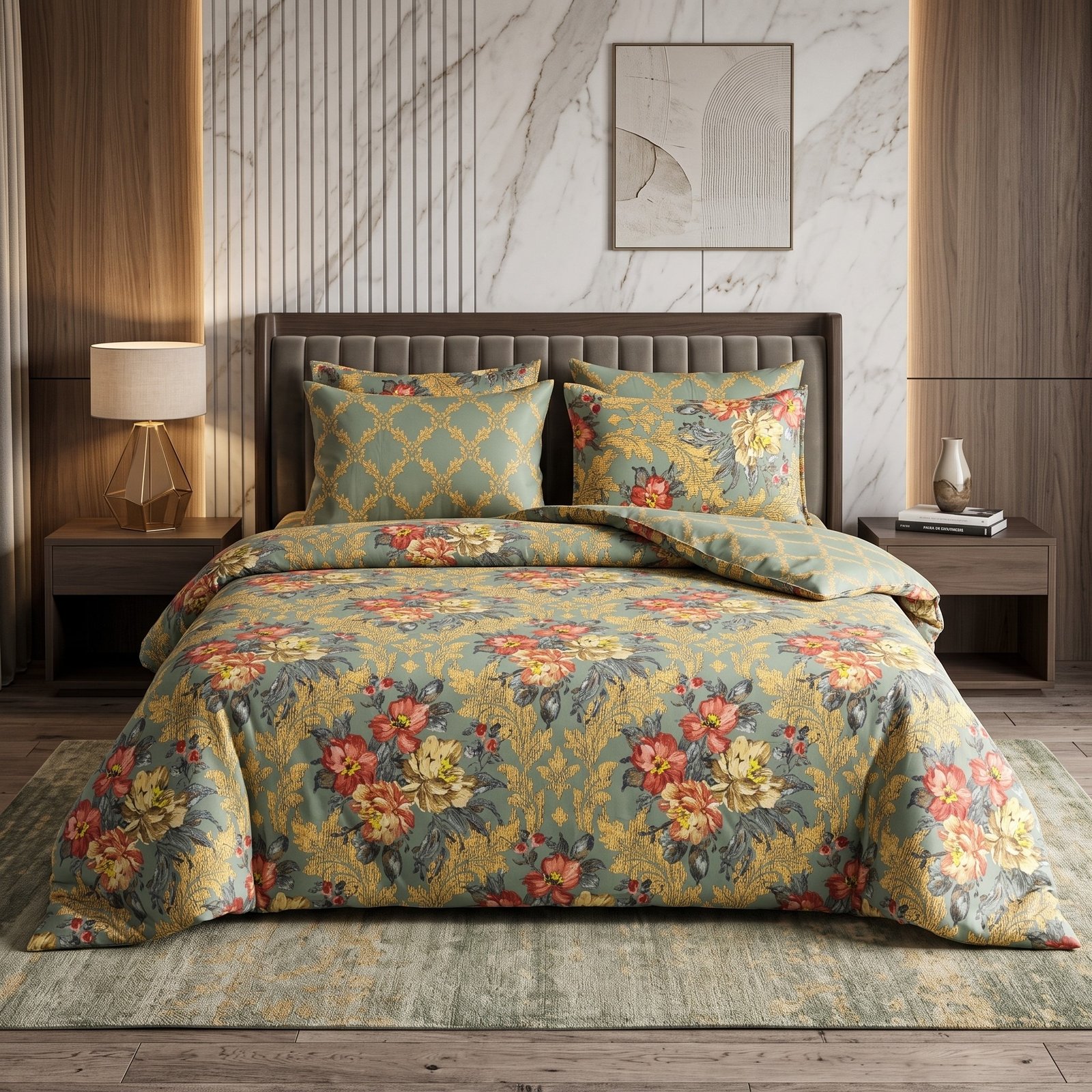 Razai set 6 Sage Gold Damask 6PC Razayi Set - Image 1