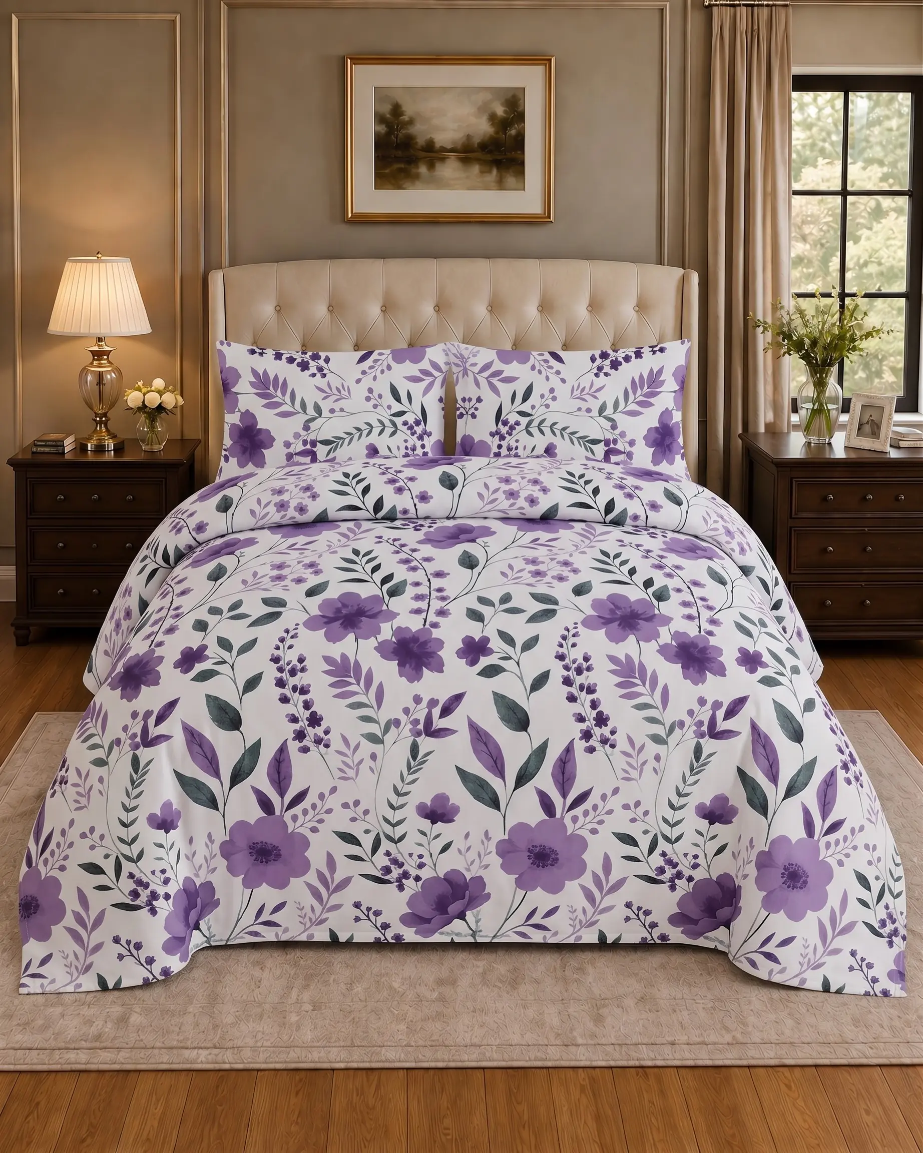 Purple Wildflower King Bed Sheet Set - Image 1