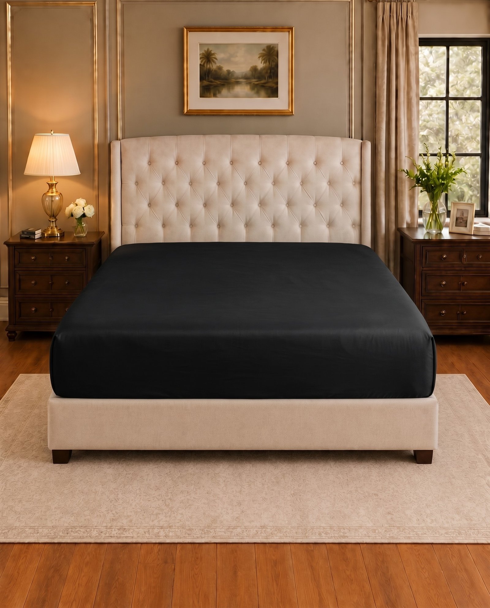 Black Matress Cover Waterproof Fitted Mattress Protector Black - Image 1